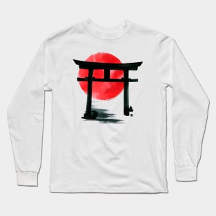 Japanese torii gate sumi e in brush painting Long Sleeve T-Shirt